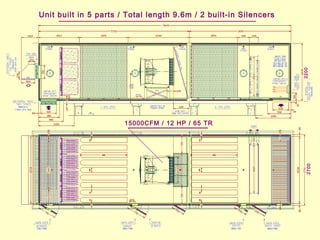 Unit built in 5 parts / Total length 9.6m / 2 built-in Silencers
15000CFM / 12 HP / 65 TR
2200
2700
 
