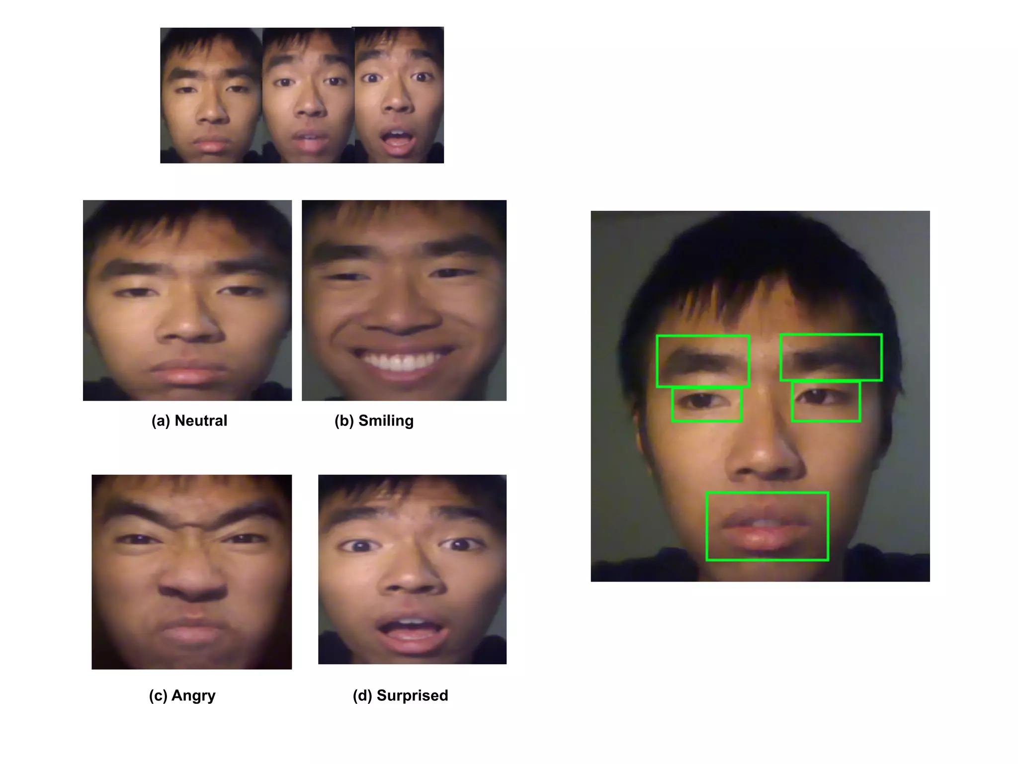 (a) Neutral (b) Smiling
(c) Angry (d) Surprised
 