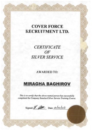 Certificate of Silver Service