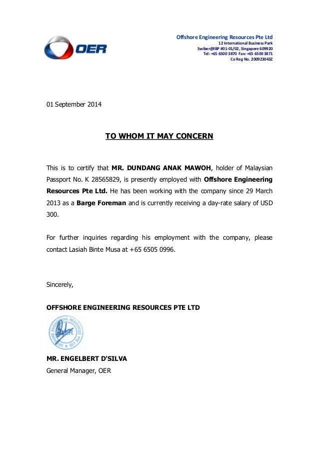 dundang anak mawoh cert of employment letter emplyoment letter