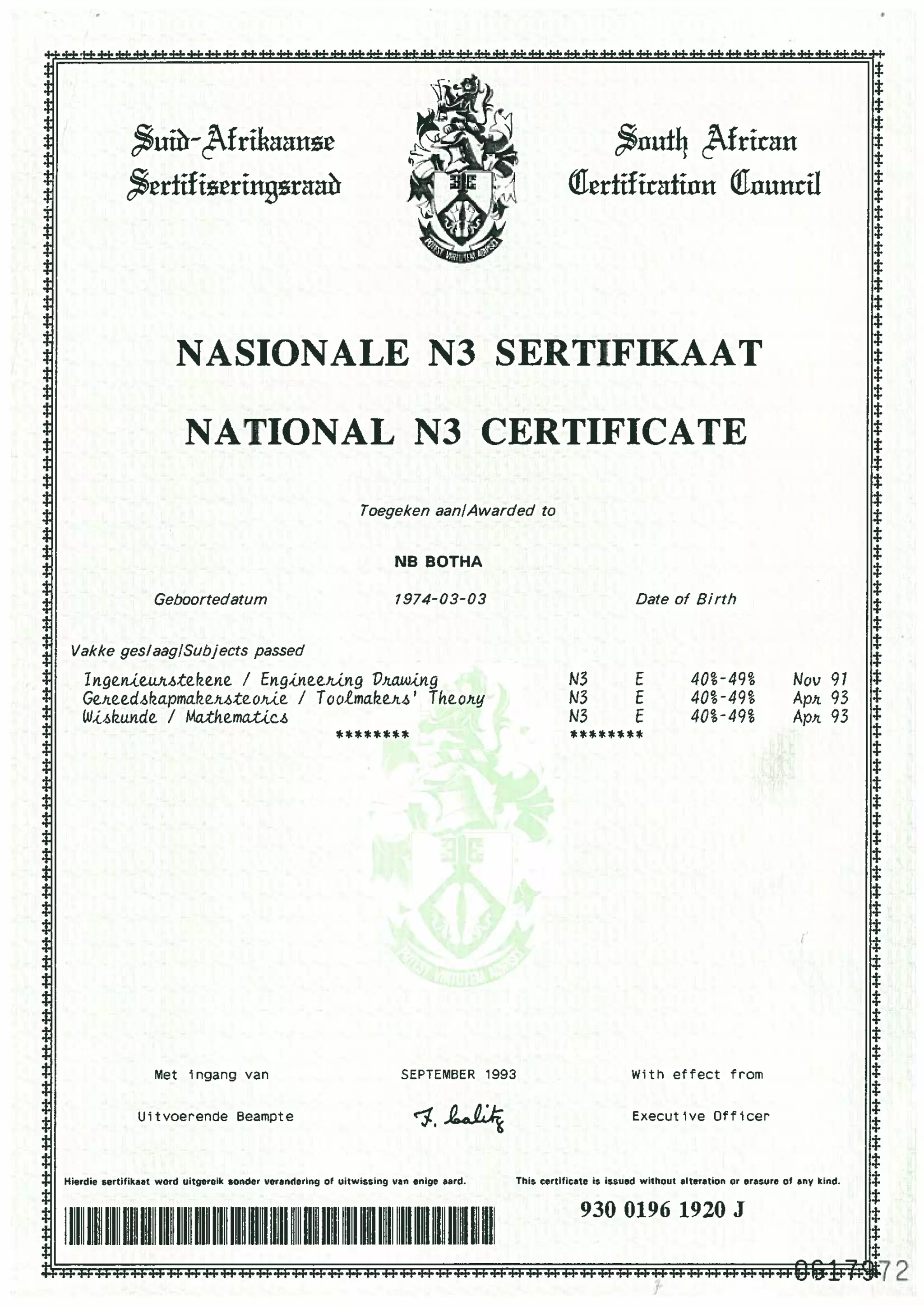 N3 National Certificate