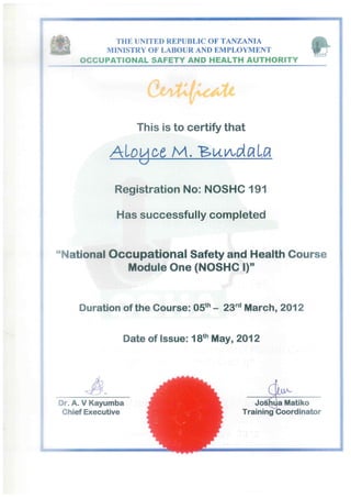 safety certificate-NOSH I