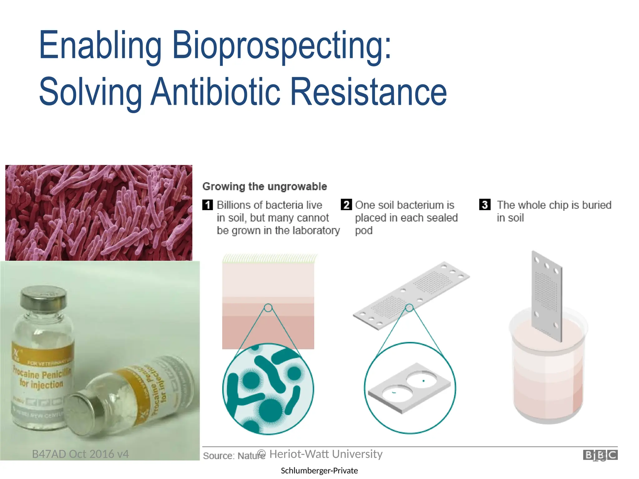 Schlumberger-Private
Enabling Bioprospecting:
Solving Antibiotic Resistance
B47AD Oct 2016 v4 © Heriot-Watt University 13
 
