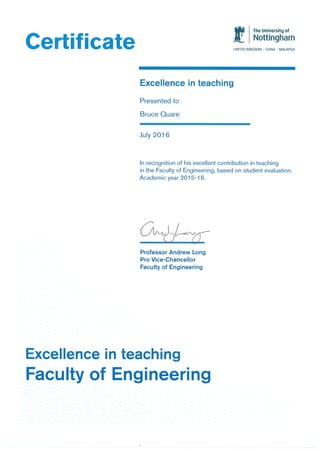 UON Certificate of Excellence in Teaching