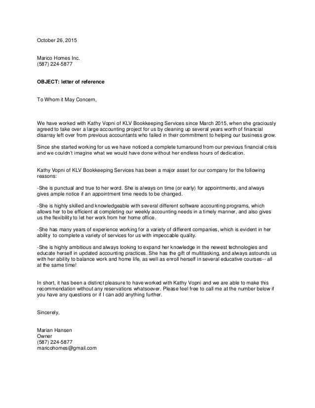 klv bookkeeping letter of reference bookkeeper letter of recommendation