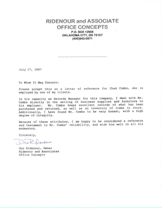 Letter written by Don Ridenour_Owner of Office Concepts