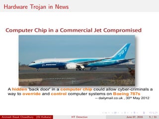 Hardware Trojan in News
Animesh Basak Chowdhury (ISI Kolkata) HT Detection June 07, 2016 5 / 31
 