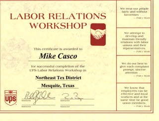 UPS Labor Relations Certificate