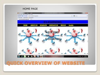 QUICK OVERVIEW OF WEBSITE
HOME PAGE
 