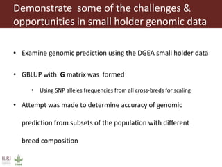 Genomic selection in small holder systems: Challenges and opportunities