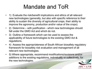 ASSAf Panel: Regulatory implications of new genetic engineering technologies