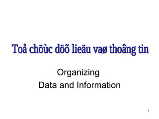 Organizing  Data and Information Toå chöùc döõ lieäu vaø thoâng tin 
