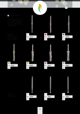 Ref.
D
P-DRLS 4.0
94070
4.0 mm
Ref.
D
P-DRLS 3.65
94019
3.65 mm
Ref.
D
P-DRLS 4.5
94021
4.5 mm
Ref.
D
P-DRLS 4.8
94059
4.8 mm
26
■ Surgical Drills
Precise’s surgical drills are made
of surgical stainless steel, color
coded and bare laser marking
for easy diameter identiﬁcation
and depth grooves.
Ref.
D
P-RB 2.3
94040
2.3 mm
Ref.
D
P-RB 3.1
94041
3.1 mm
Ref.
D
P-RB 4.0
94042
4.0 mm
Ref.
D
P-DRLS 2
94016
2.0 mm
Ref.
D
P-DRLS 2.8
94017
2.8 mm
Ref.
D
P-DRLS 3.2
94018
3.2 mm
Standard
Surgical Drill
External Irrigation
(Stainless steel)
Round Bur
(Stainless steel)
 