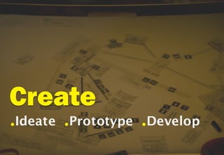 Create
●   Ideate   ●   Prototype   ●   Develop
 