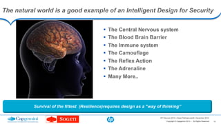 The natural world is a good example of an Intelligent Design for Security 
! The Central Nervous system 
! The Blood Brain...