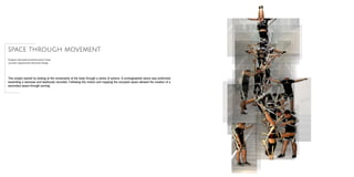 This project started by looking at the movements of the body through a series of actions. A correographed dance was preformed
assending a staircase and teadiously recorded. Following this motion and mapping the occupied space allowed the creation of a
secondary space through carving.
space through movement
Program: Recreational Observation Tower
Location: Appalachian Mountain Range
 