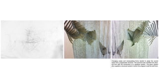 Changing scales and manipulating forms started to adapt the carved
space into a programatic structure. This structure was manifest into phys-
ical form with the introduction of a repetitive system. This given system
also supplied a structural system in which the program could be built from.
 