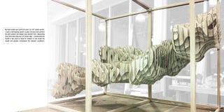 My final model was built from laser cut 1/8” maple vaneer.
I used a half-lapping system to give structure and achieve
the grid system the design was derived from. Measuring
over three feet long and 18 inches high, I constructed the
model in two parts to allow for viewers to see inside the
model and greater understand the intereior conditions.
 