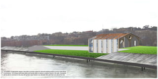 The addition of large green spaces I was able to provide a place for new and existing vendors to set up new places
of commerce. The museum will draw artists and tourists alike to restore a creative culture in the area. Occupants
will be able to commute to the area with greater ease thanks to an elevated bike path that runs above the river.
 