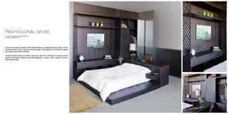 Professional work
Program: Design-Build Hotel Room
Location: Brooklyn, NY
At my current position at Seven Trees Woodoworking I am tasked with many things. For this
particular project I was in charge of the final design, working plans, construction of project,
and quality control before shipment.
The final product was for an exhibit in New York, New York. Working as one large peice of
furniture, this project includes a bed with nightstands, a closet, a desk, storage, and hide-
away electic outlets.
 