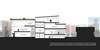 The strongest aspect of the design is found in the cafe. Located on the third floor and oriented to face center city, the community
center connects the smaller community back to Philadelphia as a whole. The final design is an appealing and inviting building
that can be adapted for the entire community to utilize and enjoy, and will ultimately help advance the growing area of Belle Vista.
 