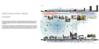 POINT BREEZE TRANSECT
KEEGAN SMOKER
REBUILDING POINT BREEZE
Program: Educational Facility
Location: Philadlephia, PA
The Walter Smith School is a school located in Point Breeze, Philadelphia and has recently closed its doors to the
community. This building, built in 1925, is still in very good shape and has much life left in it. My proposal is to reuse
this incredible building and adapt it to support a new, design-build curriculum to help rebuild the community as the
school grows.
Through my preliminary research of the site, surrounding neighborhood, and the rest of the city there is a large issue
with how our vacant lots are utilized. With so much open land we need to be doing something to use it in a positive,
as well as affordable, way. New development in the area has only pushed out the lifelong citizens of Point Breeze and
something needs to be done in order to keep this incredible community in tacked and allow it to grow in the future.
 