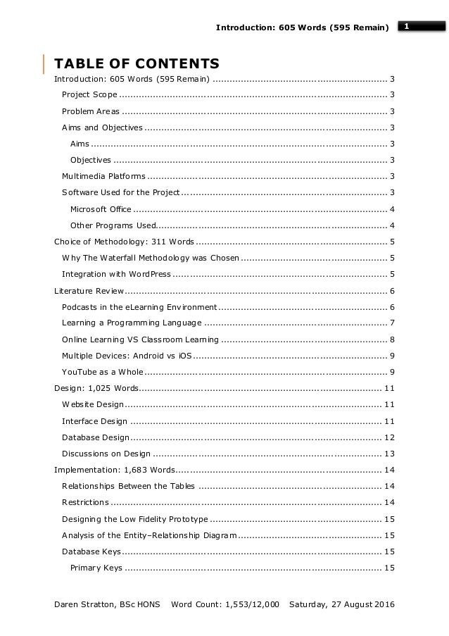 Dissertation word count breakdown