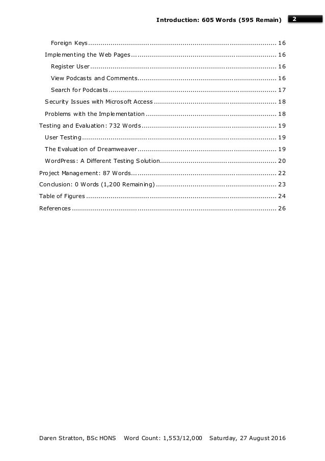 Bsc dissertation word count