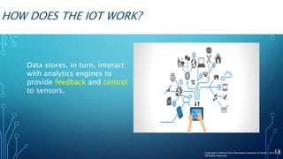 HOW DOES THE IOT WORK?
Data stores, in turn, interact
with analytics engines to
provide feedback and control
to sensors.
18Copyright © Wilson Elser Moskowitz Edelman & Dicker 2016
All Rights Reserved
 