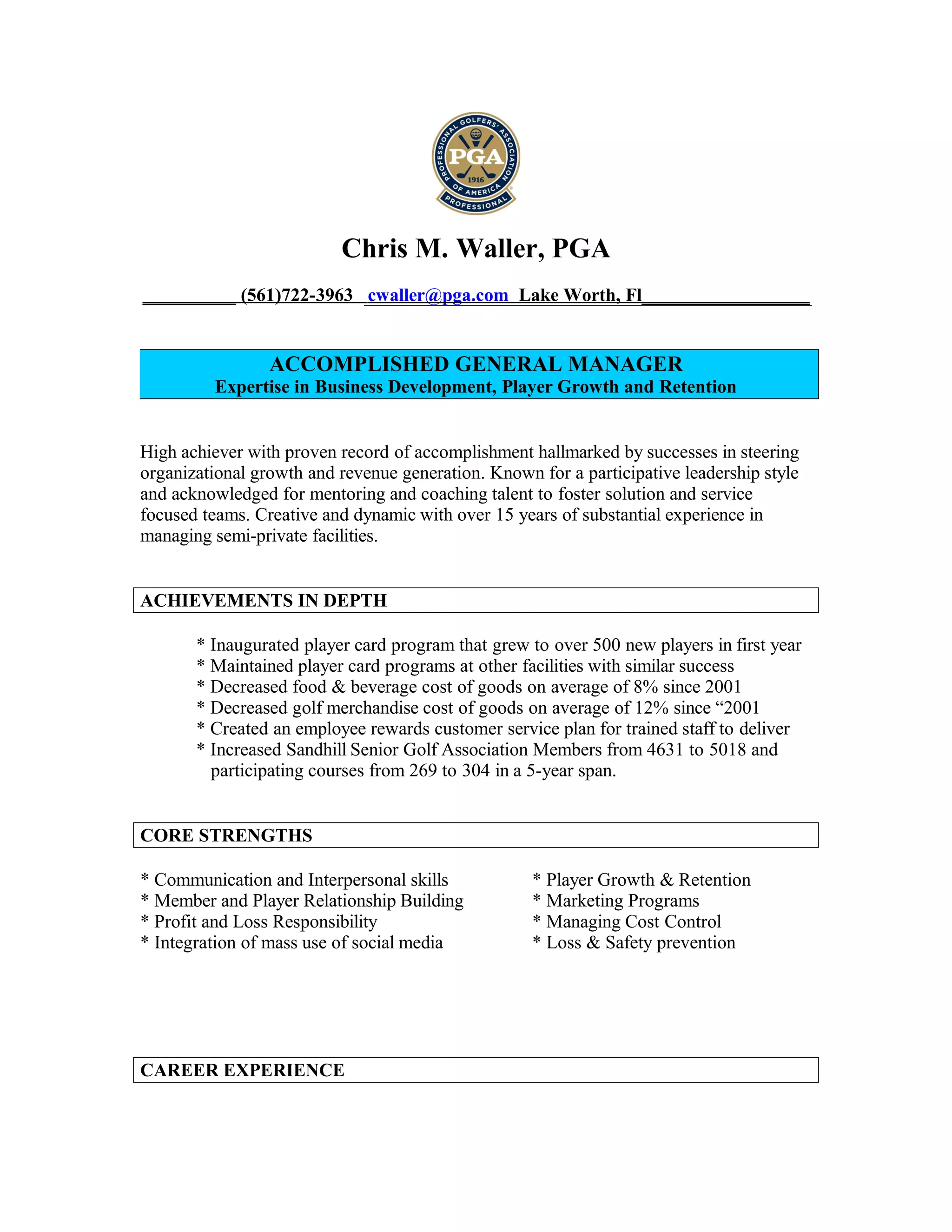 PGA Sample Resume GM | DOC, image size:2048x2650