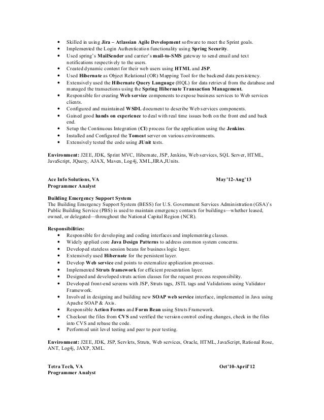 j2ee jsp resume