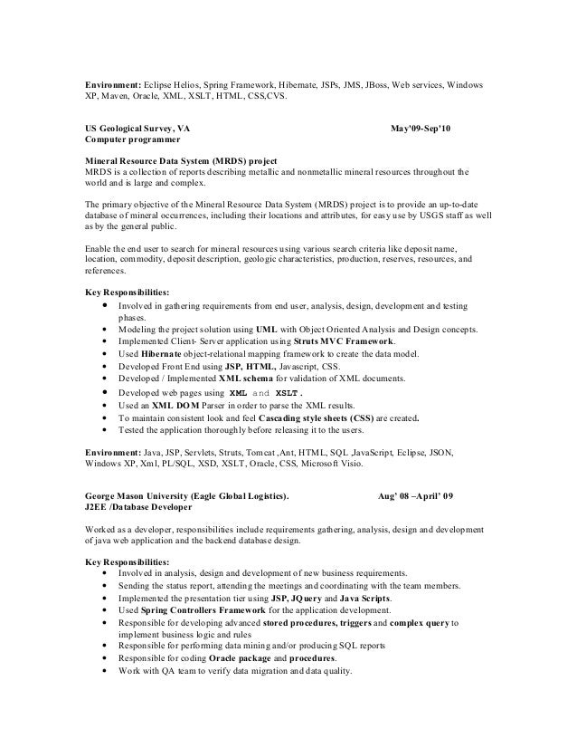 j2ee jsp resume
