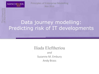 Data journey modelling:
Predicting risk of IT developments
Iliada Eleftheriou
and
Suzanne M. Embury
Andy Brass
Principles of Enterprise Modelling
Nov 2016
 