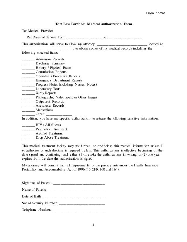 medical authorization form