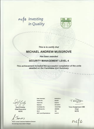 Level 4 Diploma in Advanced Security Management