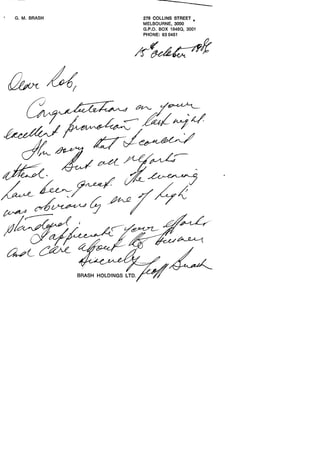 Letter from Geoff Brash 1986