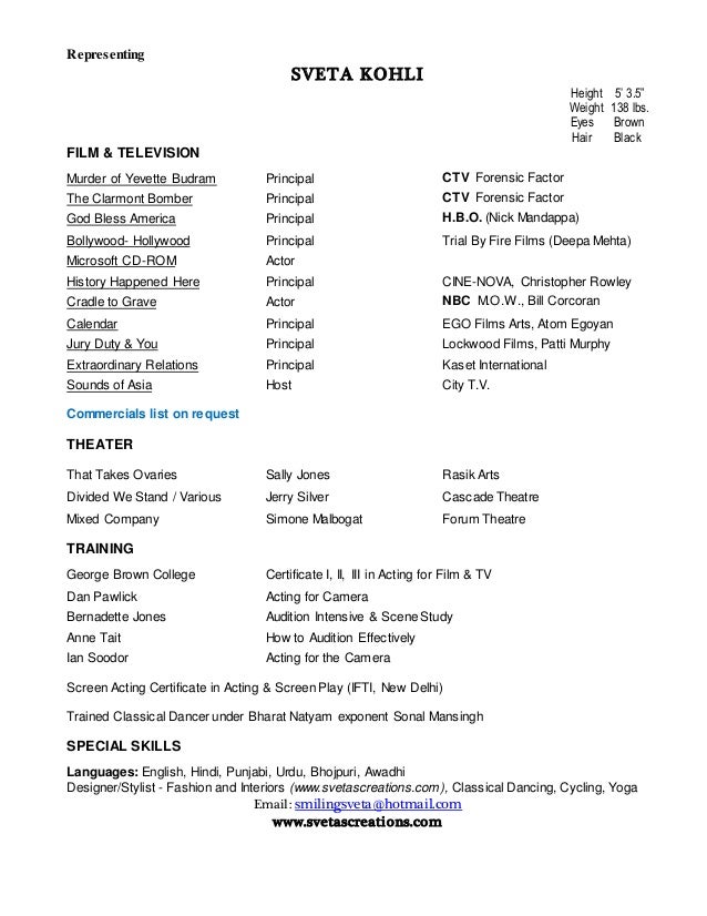 acting resume sveta kohli theatre resume