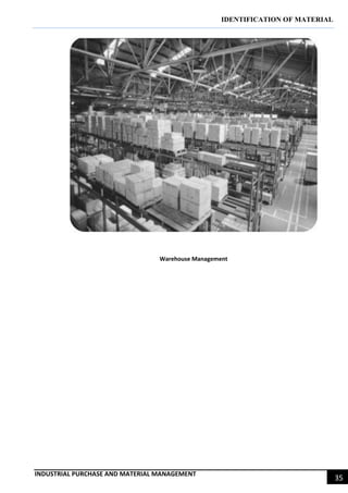 IDENTIFICATION OF MATERIAL
INDUSTRIAL PURCHASE AND MATERIAL MANAGEMENT
35
Warehouse Management
 