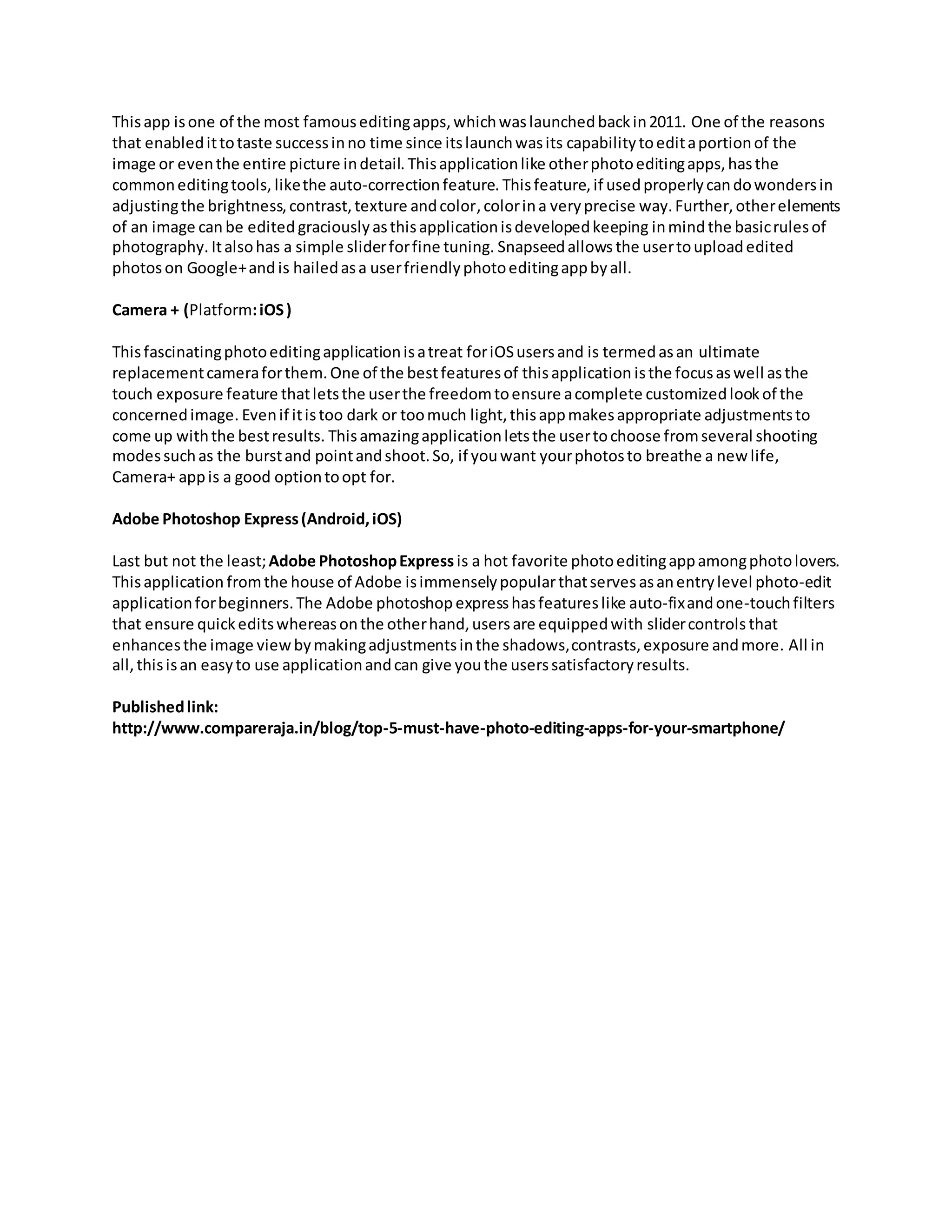 Top 5 Photo editing apps | DOCX