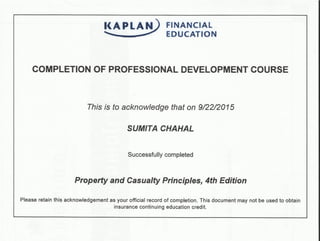 Property Casualty Certificate