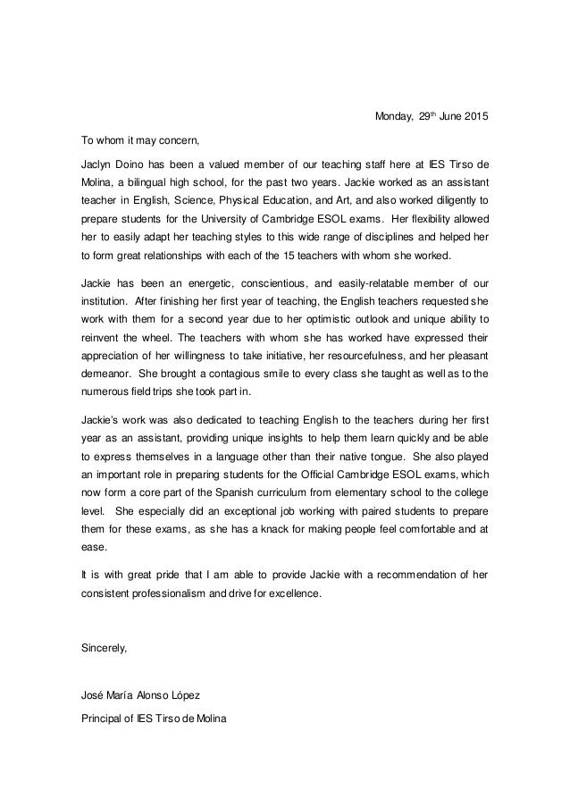 Letter Of Recommendation Tirso De Molina
