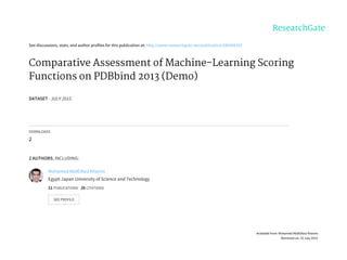 See	discussions,	stats,	and	author	profiles	for	this	publication	at:	http://www.researchgate.net/publication/280066187
Comparative	Assessment	of	Machine-Learning	Scoring
Functions	on	PDBbind	2013	(Demo)
DATASET	·	JULY	2015
DOWNLOADS
2
2	AUTHORS,	INCLUDING:
Mohamed	AbdElAziz	Khamis
Egypt-Japan	University	of	Science	and	Technology
21	PUBLICATIONS			26	CITATIONS			
SEE	PROFILE
Available	from:	Mohamed	AbdElAziz	Khamis
Retrieved	on:	15	July	2015
 