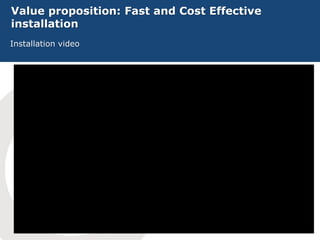 Value proposition: Fast and Cost Effective
installation
Installation video
 