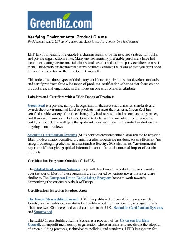 Verifying Environmental Product Claims