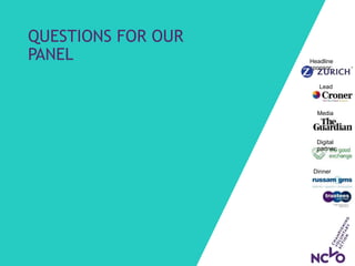 QUESTIONS FOR OUR
PANEL
Dinner
sponsors:
Media
partner:
Headline
sponsor:
Lead
sponsor:
Digital
partner:
 