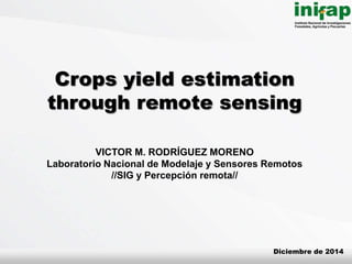 Crops yield estimation
through remote sensing
VICTOR M. RODRÍGUEZ MORENO
Laboratorio Nacional de Modelaje y Sensores Remotos
//SIG y Percepción remota//

Diciembre de 2014

 