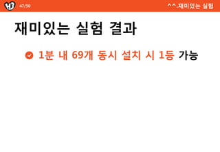 47/50                    ^^.재미있는 실험



재미있는 실험 결과
        1분 내 69개 동시 설치 시 1등 가능
 