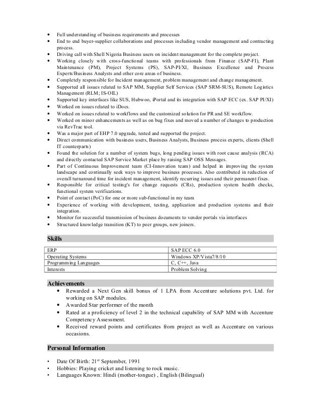 sap mm consultant fresher resume sle 28 images sap sd sap mm consultant fresher resume sle 28 images sap sd
