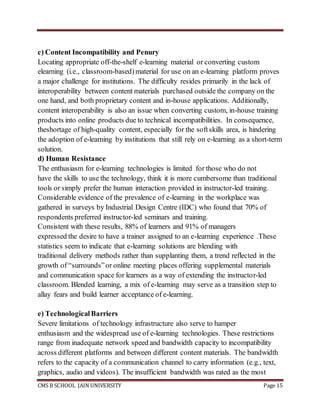 CMS B SCHOOL JAIN UNIVERSITY Page 15
c) Content Incompatibility and Penury
Locating appropriate off-the-shelf e-learning m...