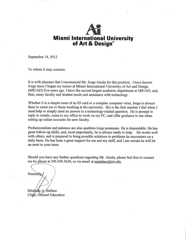 letters of recommendation university of miami recommendation letter